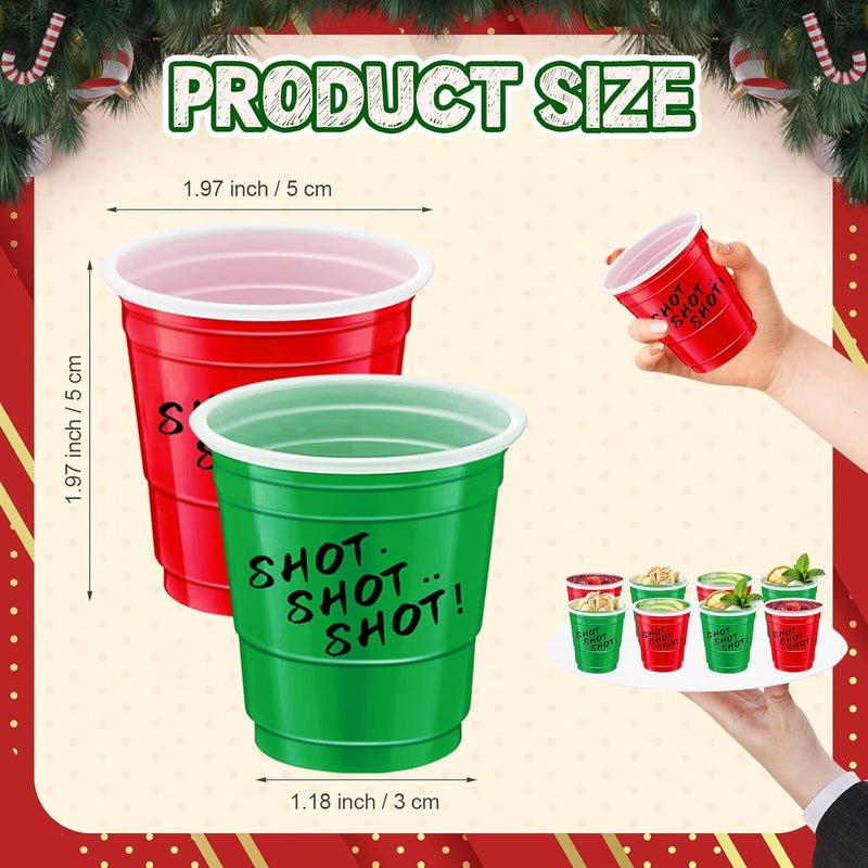 cssopenss 120 Pcs 2 oz Christmas Shot Cups Christmas Plastic Shot Glasses Red and Green shot Glasses for Party Wedding Birthday Family Gatherings and Festive Celebrations - Image 2